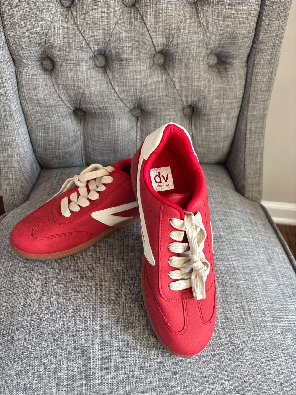 DV by Dolce Vita Red and White Low-Top Sneakers